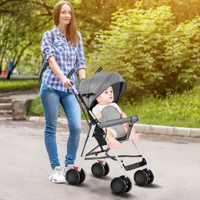 MIPAN. Passeggino per bambini - Passeggino a ombrello ultracompatto e leggero - Con imbottitura in cotone e zanzariera - fino a 20 kg - Grigio