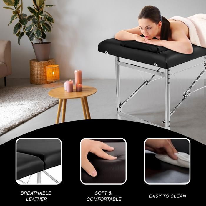 Fitby Table de Massage Pliante Maya 2 Plans - Légère et Ergonomique - Poignée Intégrée - Aluminium - Noir