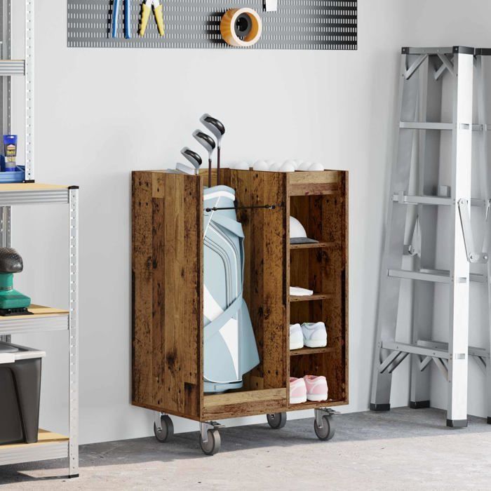 Armadietto da golf moderno - vidaXL - Legno anticato - 65x45x98 cm - Ampio spazio di archiviazione - 4 ruote - Struttura in metallo