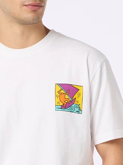 T-shirt da uomo in cotone con stampa fronte e retro del disegno Keith