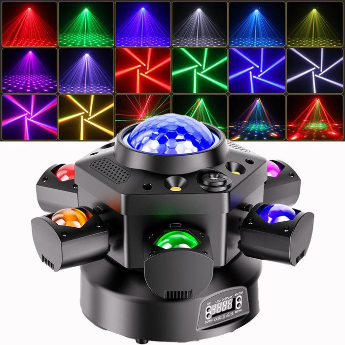 JAJALUYA Testa mobile a LED RGBW da 180W - Effetti di illuminazione per DJ con 7 LED RGBW rotanti + laser Gypsophila rosso e verde + 4 luci stroboscopiche