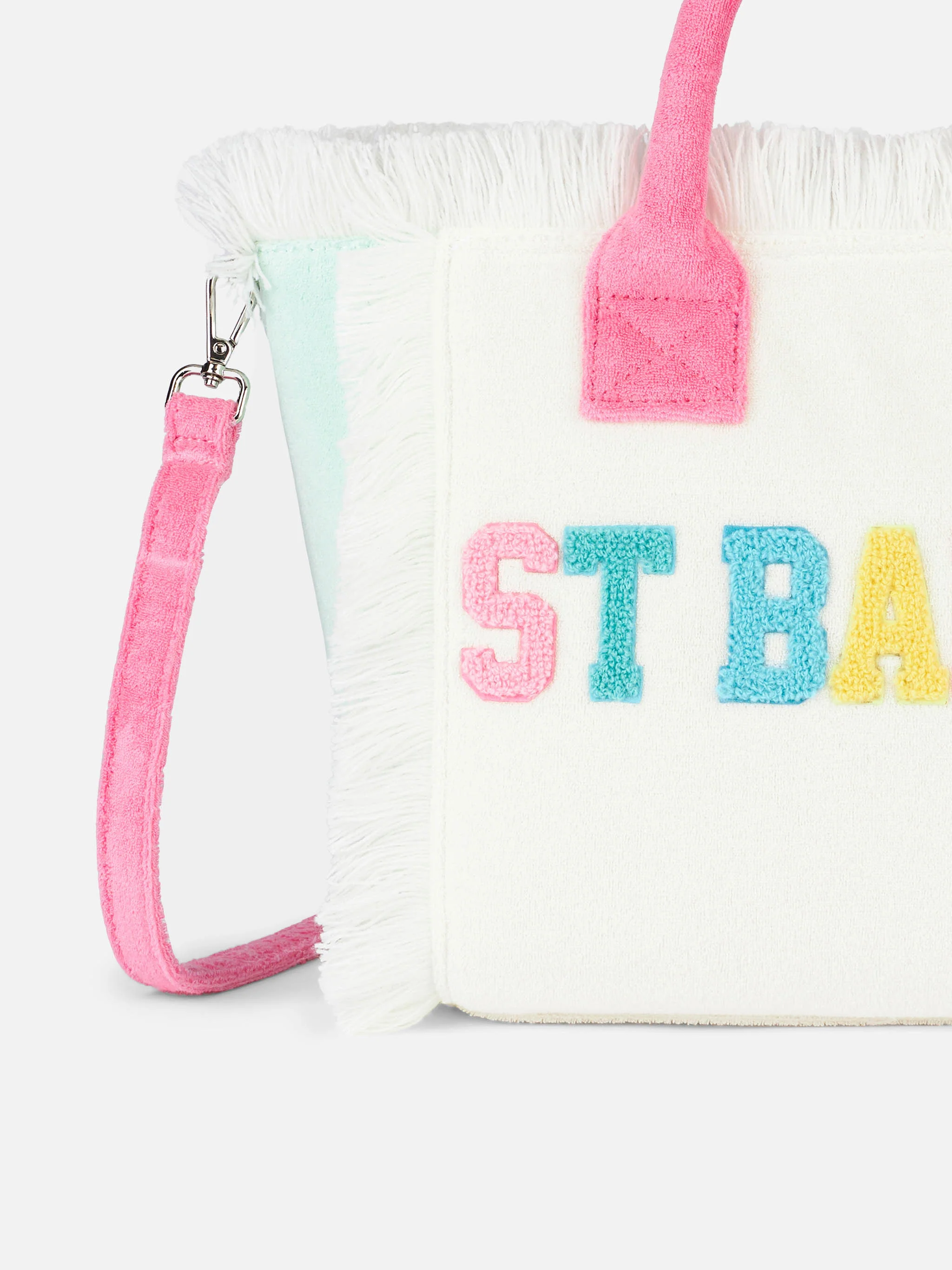 Colette Sponge Handtas Wit | Meerkleurig Patch Logo | Ritssluiting en Binnenvak | Afneembare Schouderband | Meerkleurige Badstof Patch | MC2 Saint Barth