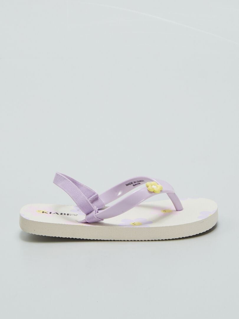 Bedrukte teenslippers met elastische band - BEIGE