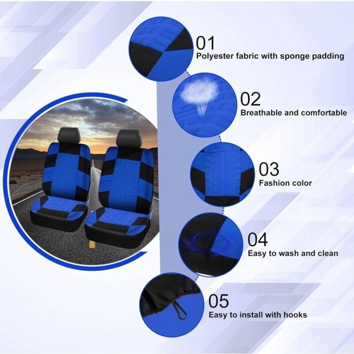 Fundas universales para asientos de coche - MICH - Juego delantero y trasero - Rayas azules - Fácil instalación