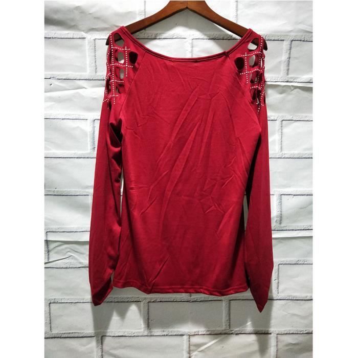 Blusa sexy de mujer con cuello redondo y aberturas, estilo holgado y sin hombros, color verde.
