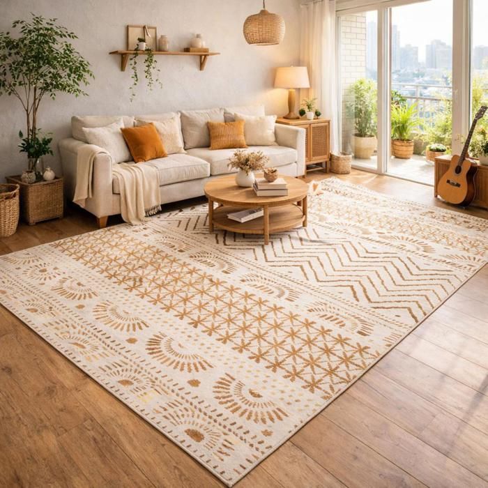 Tapete berbere 160x230 com padrão étnico tecido LYN1 ORIENVAG creme