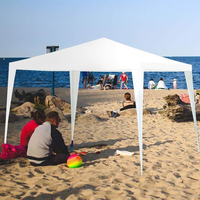 COSTWAY Tonnelle de Jardin Chapiteau 3x3m-4 Parois Amovibles-en Tissu PE Imperméable-2 Fenêtres