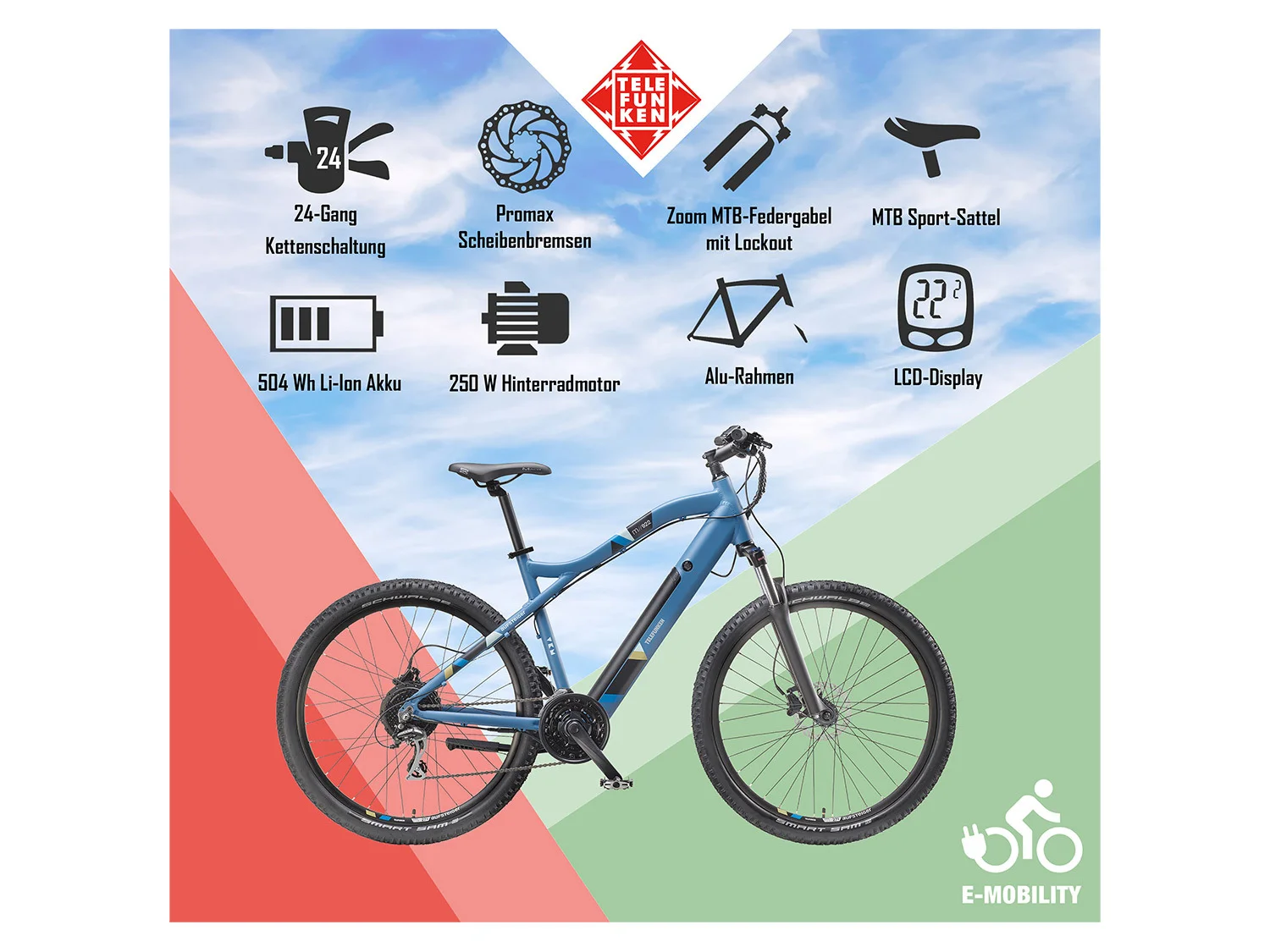 TELEFUNKEN E-Bike mountainbike »Aufsteiger M922«, MTB, 27,5 / 29 inch