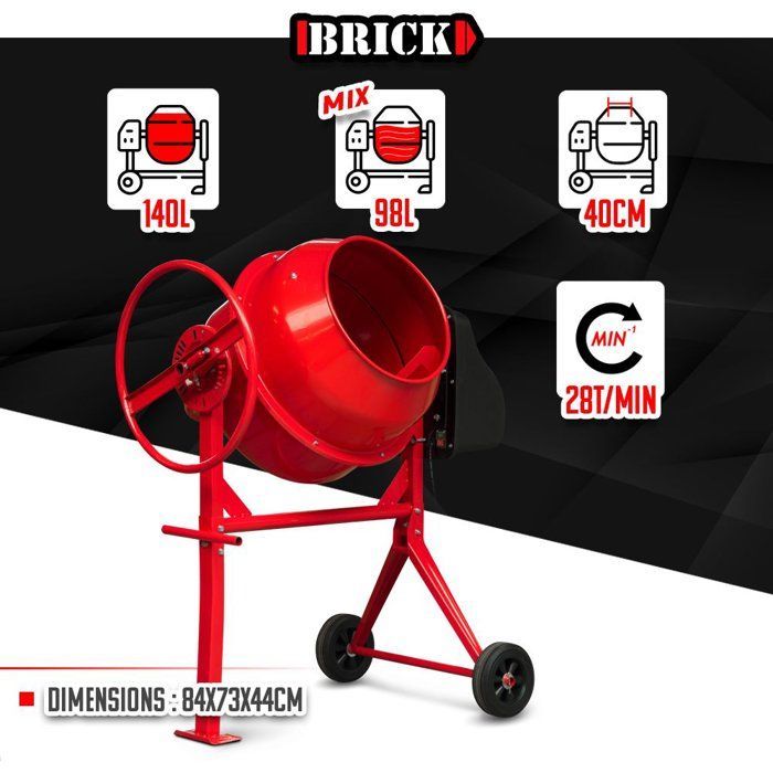 Betoneira elétrica - BRICK - BET550-140 - 550 W - Tambor de 140 L - Monofásica