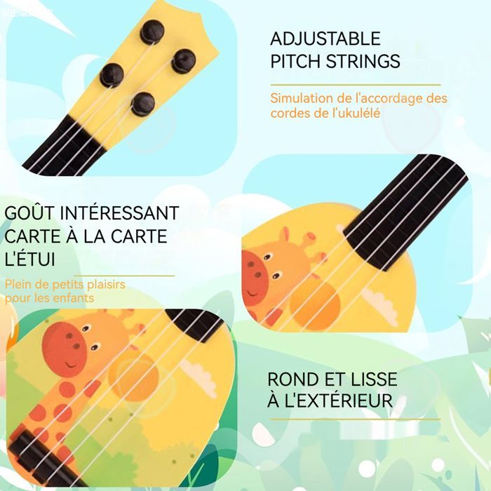 Ukelele C de 36x12cm, juguete educativo para niños con un bonito diseño de jirafa y 4 cuerdas ajustables para desarrollar el interés por el ukelele.