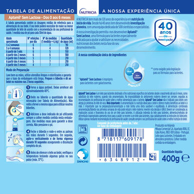 Fórmula infantil sin lactosa Aptamil 400 g