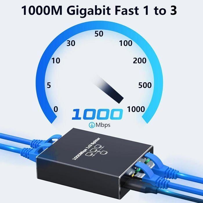 1 auf 3 RJ45 1000-Mbit/s-Ethernet-Switch, Gigabit-Splitter/Multiport für Computer, Switch, Router, Set-Top-Box, Fernseher