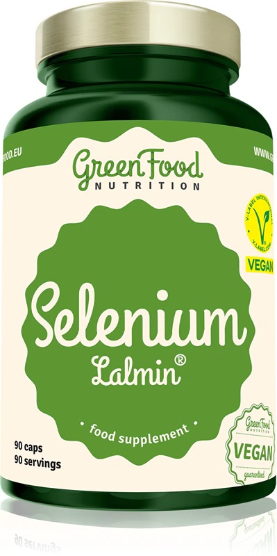 Kapsule prehranskega dopolnila GreenFood Nutrition Selenium Lalmin® za pravilno delovanje telesa in dobro stanje las in nohtov
