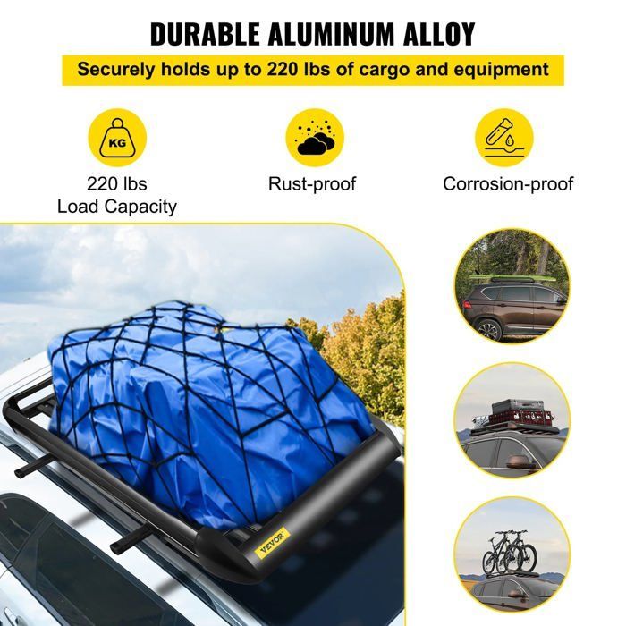 Cofre de techo para coche, capacidad de 100 kg, aleación de aluminio, negro.
