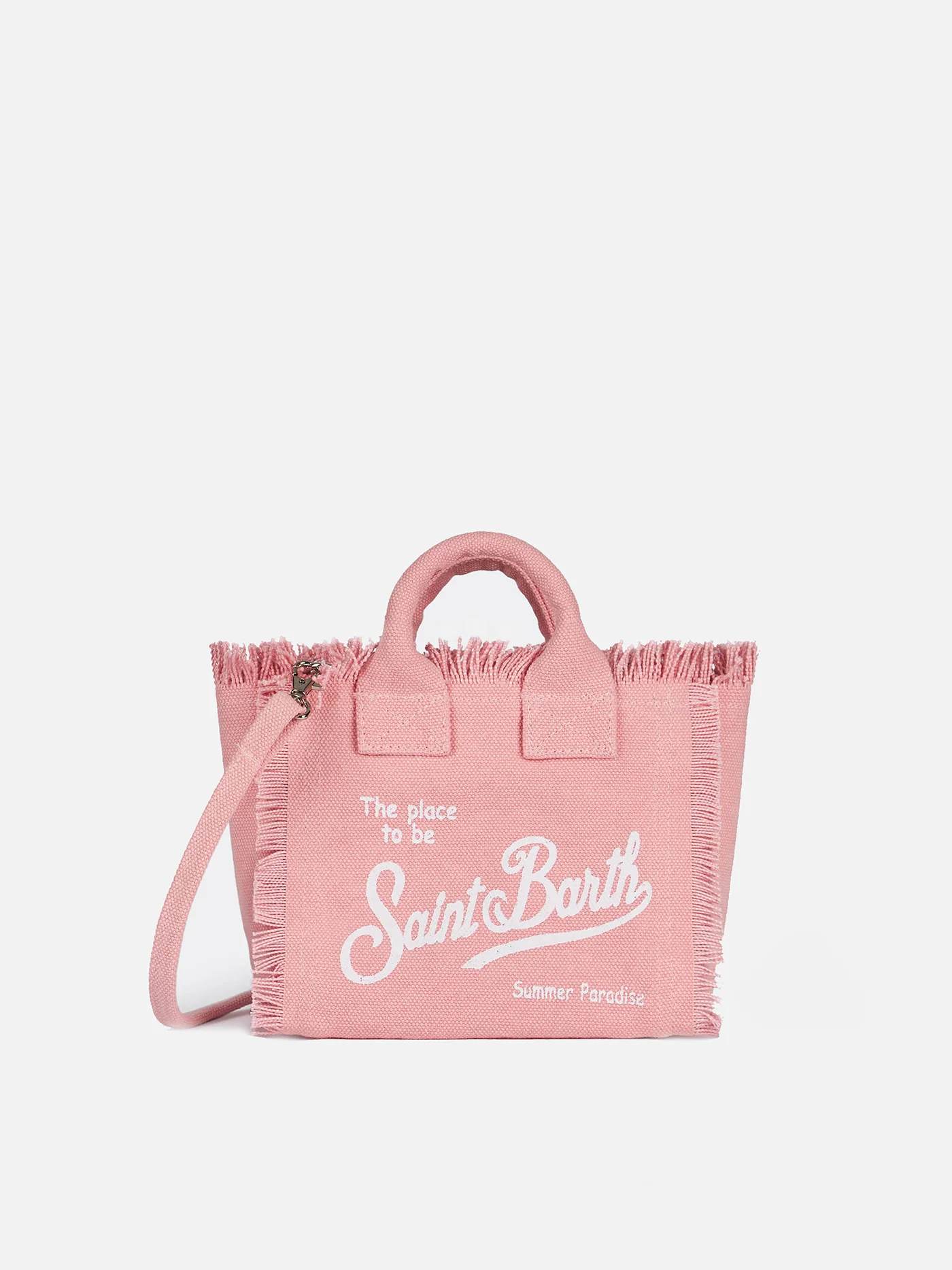 Mini Vanity Canvas Bag Pink Cotton Canvas with Saint Barth Logo | Detachable Shoulder Strap & Zipper Closure | 18 x 16 x 9 cm | MC Saint Barth
