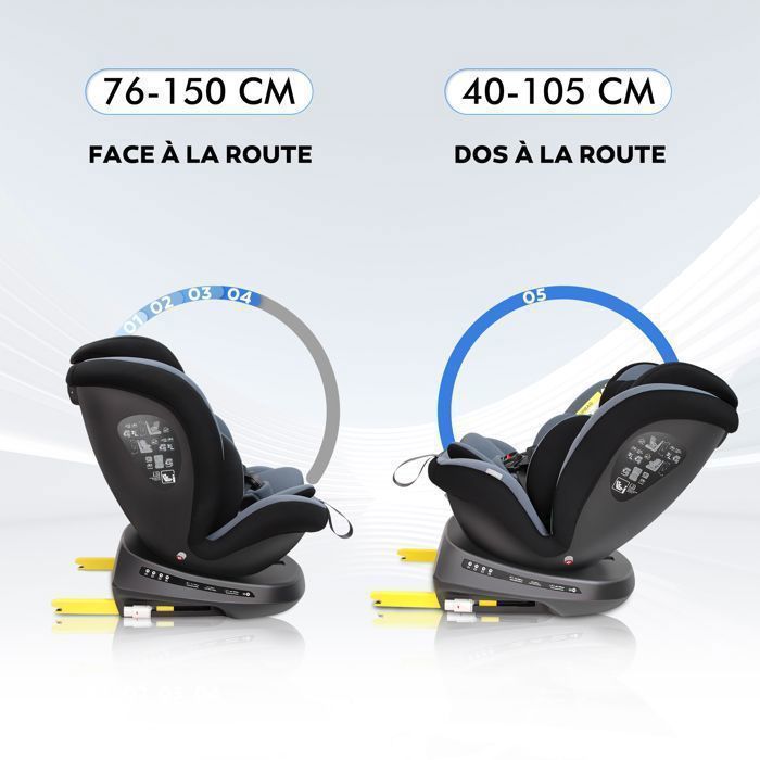 Reecle i-Size 360° Swivel ISOFIX Car Seat, 40-150 cm, from birth to 12 years (0-36 kg), ECE R129, Black
