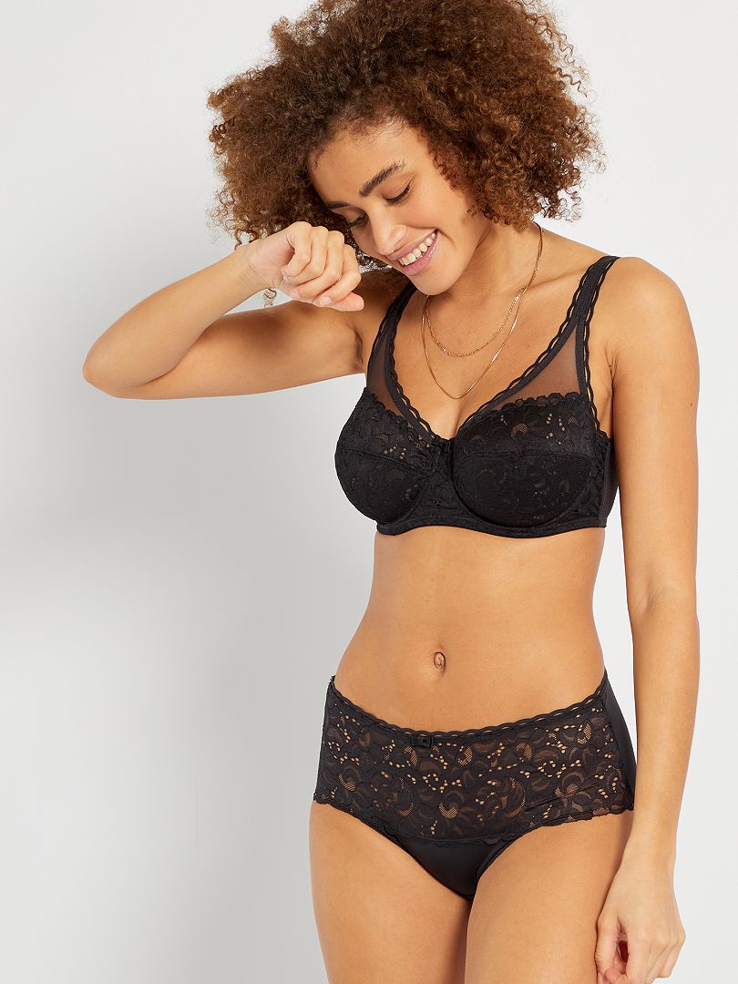 Playtex Maxi-bh met hartjes en gekruiste bandjes van kant voor dames - Zwart