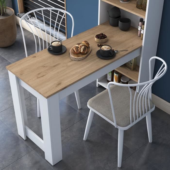 Mesa de cocina - EMOB - Locelso - Blanco/Marrón - Rectangular - 153 cm x 53 cm x 120 cm