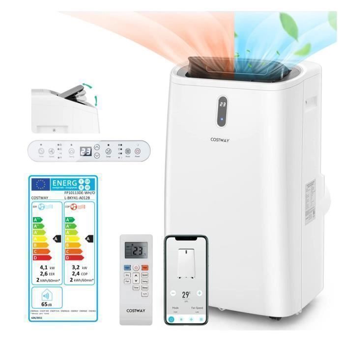 5-i-1 bærbar klimaanlæg (køling/opvarmning) - 14000 BTU 4,1 kW R290 COSTWAY - App-styret - Affugter - 24-timers timer - LED-display