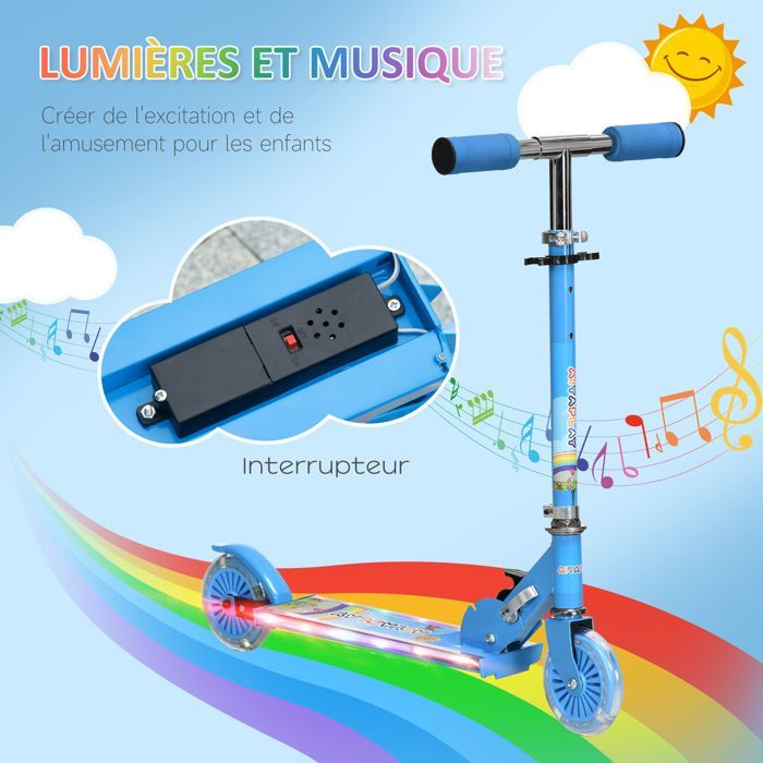 HOMCOM - Patinete - Metal - 67x32x78cm - Azul