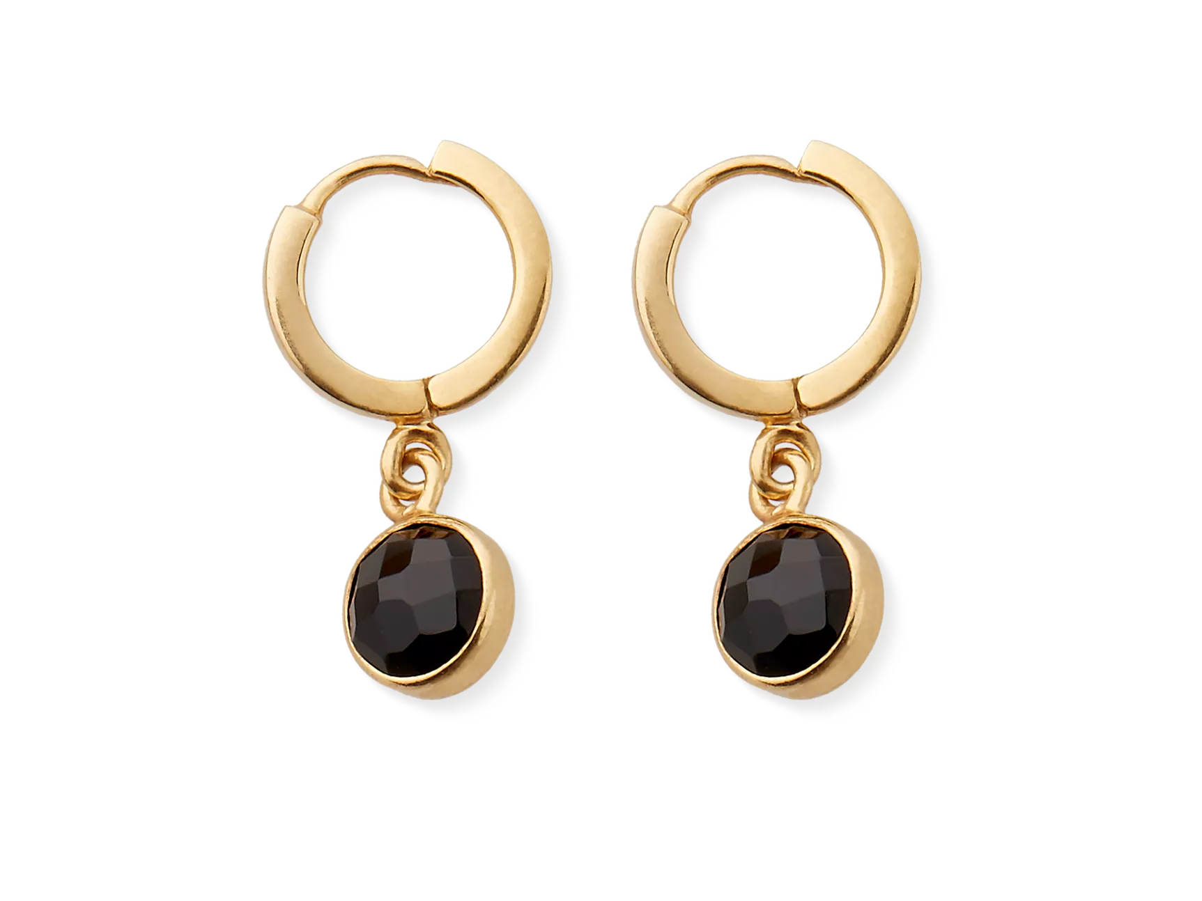 Black Onyx Hoops Round Cut Gold Plated