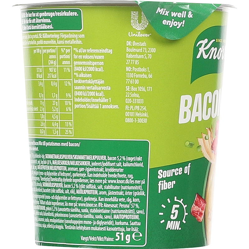 Knorr Snack Cup di patate 51 g pancetta e cipolla Knorr