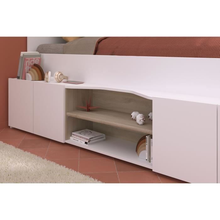 CLOE Children's Combination Bed with Storage and Desk - 90 x 200 cm - White and Oak Finish - PARISOT