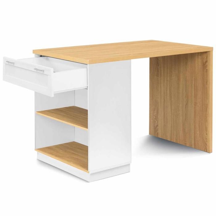 IDMARKET Ilot central mange debout 4 personnes VITO 130 cm blanc et plateau bois