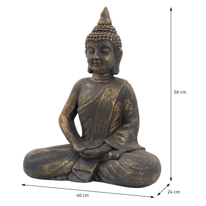 Estatua de Buda sentado de ECD Alemania, 48 cm, en piedra artificial de poliresina con aspecto de bronce. Escultura para jardín.