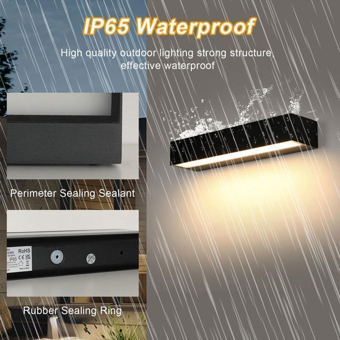 DELIPOP 16W 3000K LED-wandlamp voor buiten – Moderne rechthoekige zwarte ijzeren armatuur voor tuingevels en terrassen