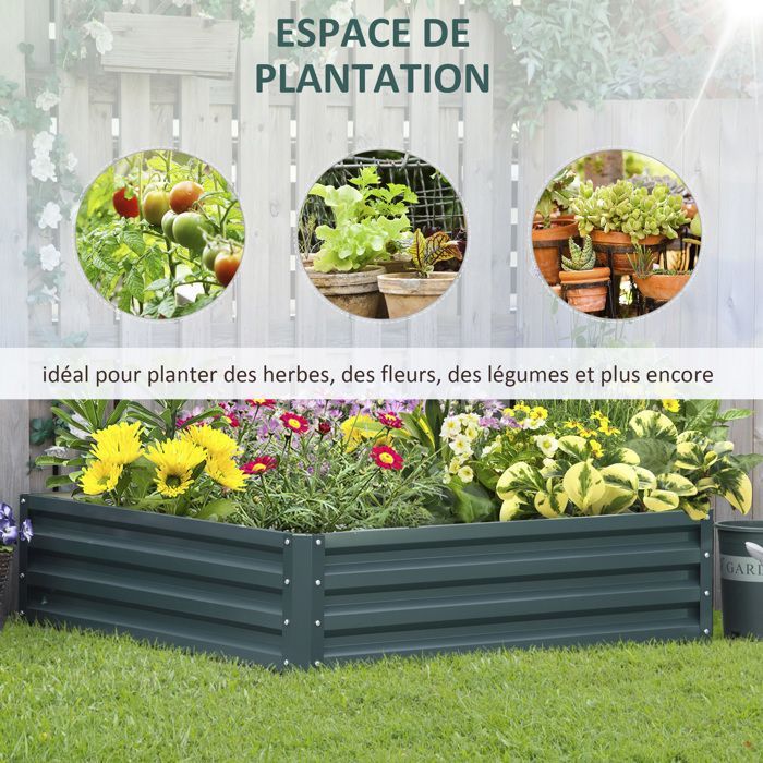Garden Raised Garden Bed - Outsunny - Raised vegetable garden in rust-resistant galvanized steel container - 120x120x30cm - Dark Green