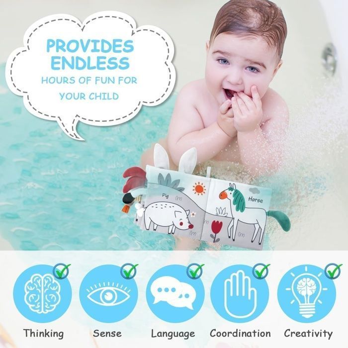 Livre Tissu Bébé Eveil,Jouet Educatif Enfant Idée Cadeau Dès la Naissance, Doux Froissé avec des Animaux (3D Lapin)