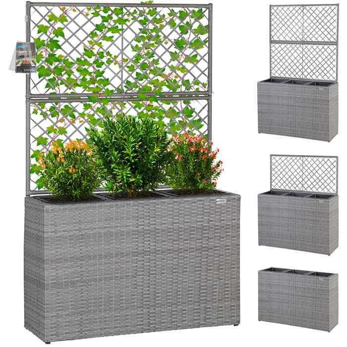 Macetero de poliratán con celosía gris, 146 x 83 x 30,5 cm. Juego de 3 macetas para jardín, hogar o balcón.