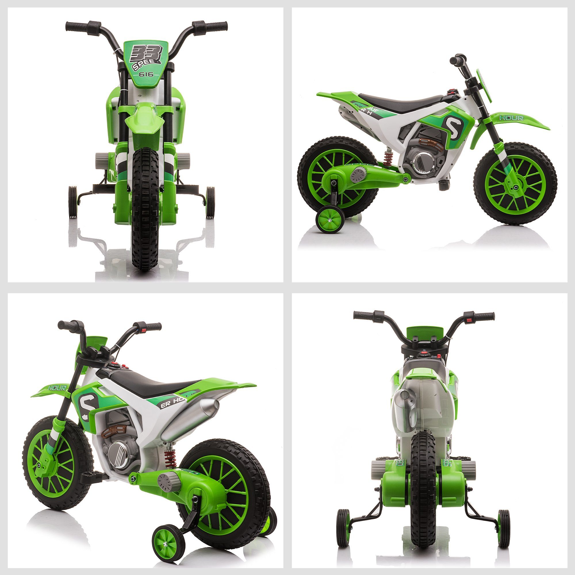 Elektrické dětské motocyklové vozidlo HOMCOM se 2 odnímatelnými podpůrnými koly pro děti od 3 let, nosnost 30 kg, (1 kus), včetně baterie a nabíječky
