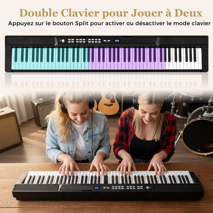 Teclado de piano digital GIANTEX de 88 teclas - Banqueta - Suporte - Fones de ouvido - Volume ajustável - Conexão MIDI - Iniciantes e profissionais - Preto