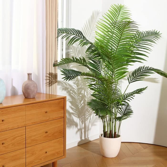 Set of 2 Artificial Decorative Areca Palm Trees, 150cm, Fake Indoor/Outdoor Plants in Plastic Pots for Living Room or Balcony, Green Decoration