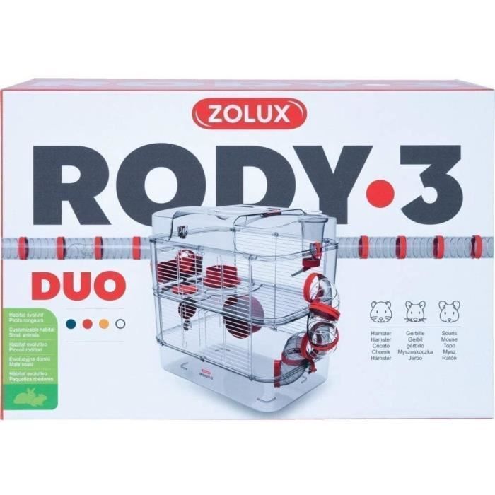 ZOLUX Cage sur 2 étages Rody3 duo pour hamsters, souris et gerbilles - L 41 x p 27 x h 40,5 cm - Grenadine