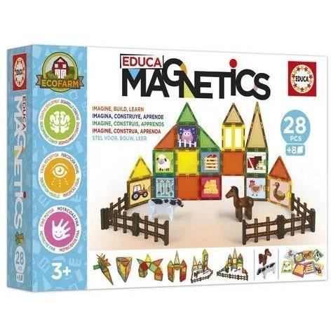 Magnetics Ecoferme - Jeu de construction - EDUCA - 28 pièces magnétiques, 2 animaux, 8 cartes - Dès 3 ans