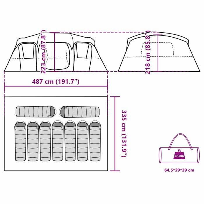 Tenda familiare - vidaXL - Modello cabina - 9 persone - Impermeabile - Grigio