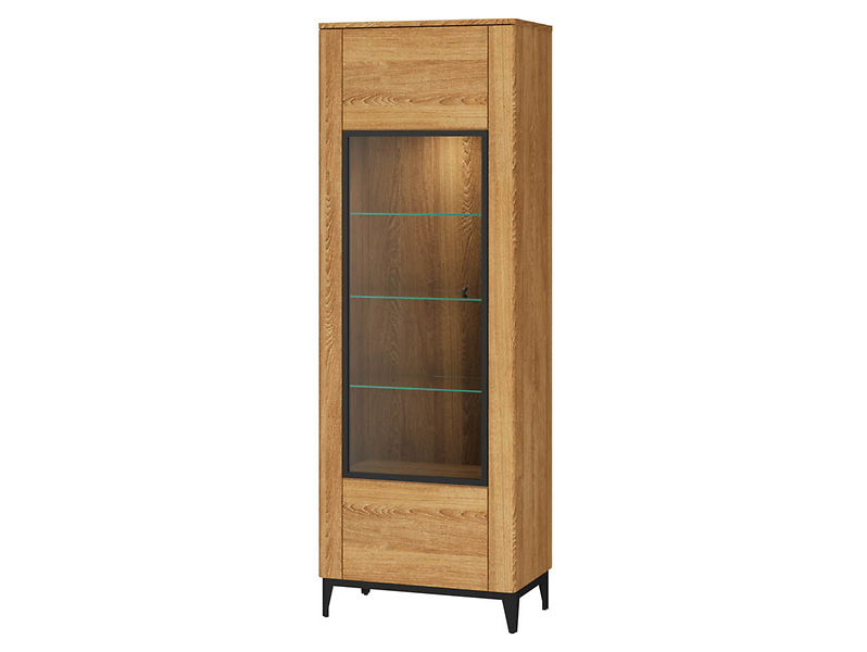 Witryna Porto-10 70 cm z drzwiami masyw dąb złoty olej/czarny mat