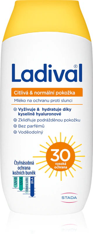 Leite protetor solar Ladival para peles sensíveis e normais.