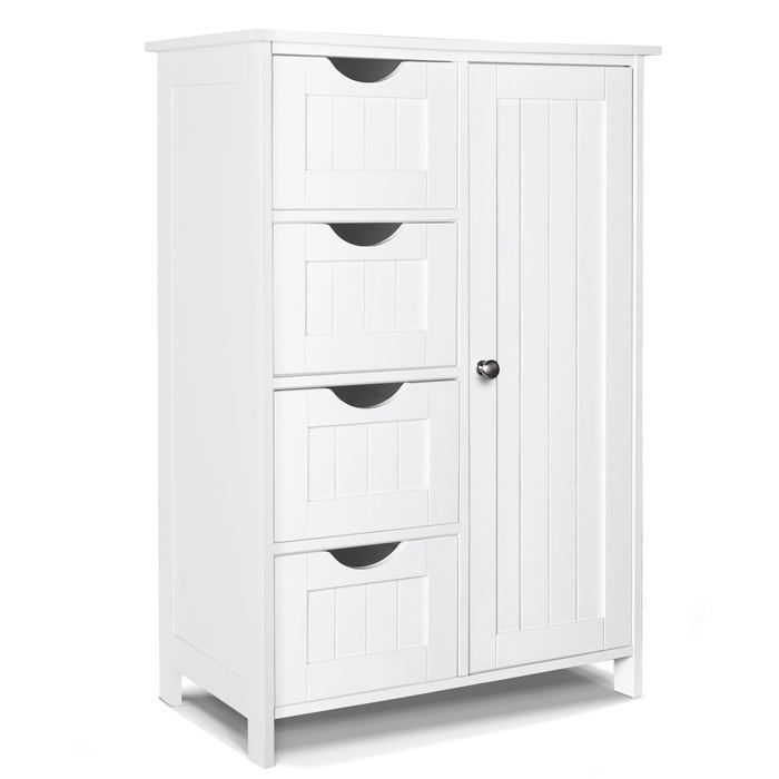 VOUNOT® Meuble bas de salle de bain 55x30x82cm - Armoire de rangement avec 4 tiroirs, 1 porte, 1 étagère réglable - Blanc