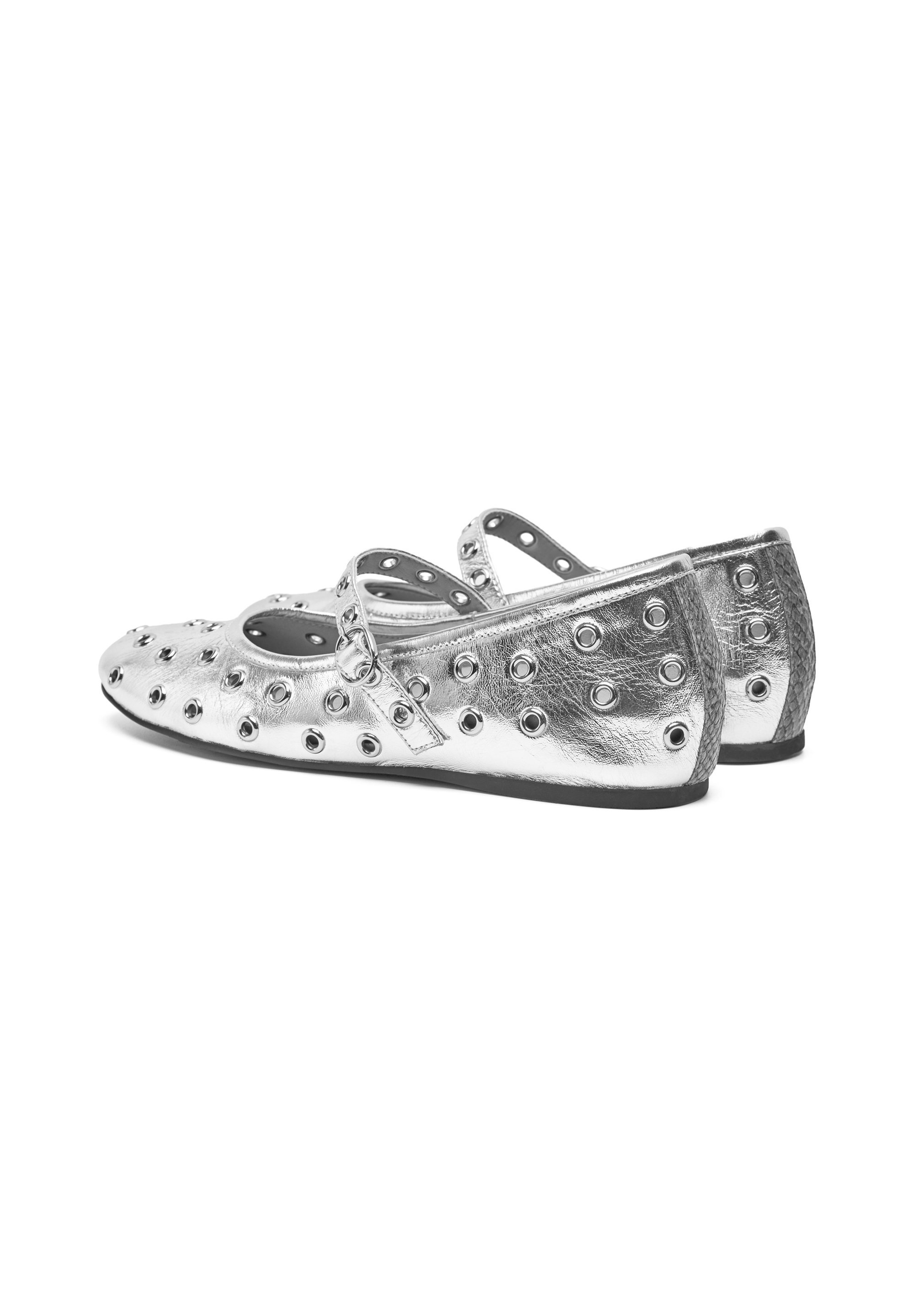 Woden ballerina's met enkelbandje - zilver