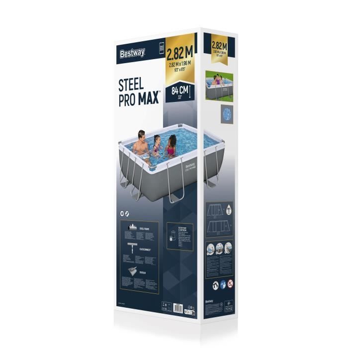 Kit piscina tubolare fuori terra BESTWAY - Steel Pro MAX™ - 282 x 196 x 84 cm - Rettangolare (filtro a cartuccia, 1 cartuccia)