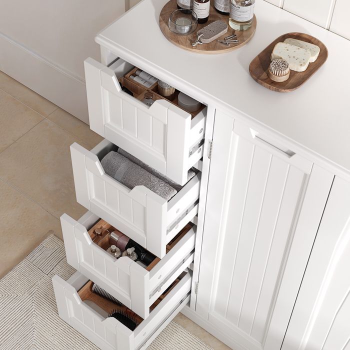 Bathroom Vanity Unit - Bealife - Modern Storage - 2 Doors - 4 Drawers - Adjustable Shelves - White - 81x30x83cm