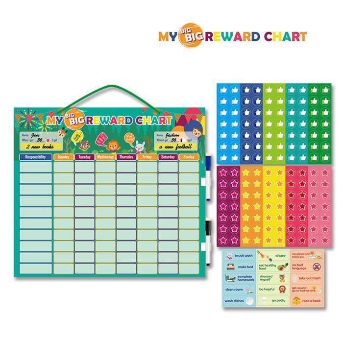 Tableau de corvée de comportement de récompense magnétique pour les enfants - SALALIS - Vert - 39x44cm