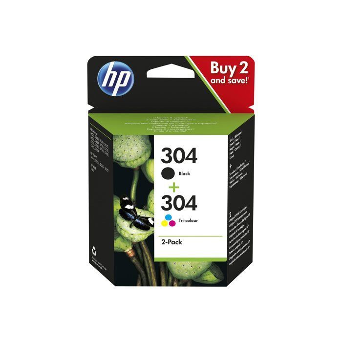 Cartuccia d'inchiostro HP 304 - Tricromia, Nero - Inkjet - 120 pagine in nero, 100 pagine a colori - Confezione da 2