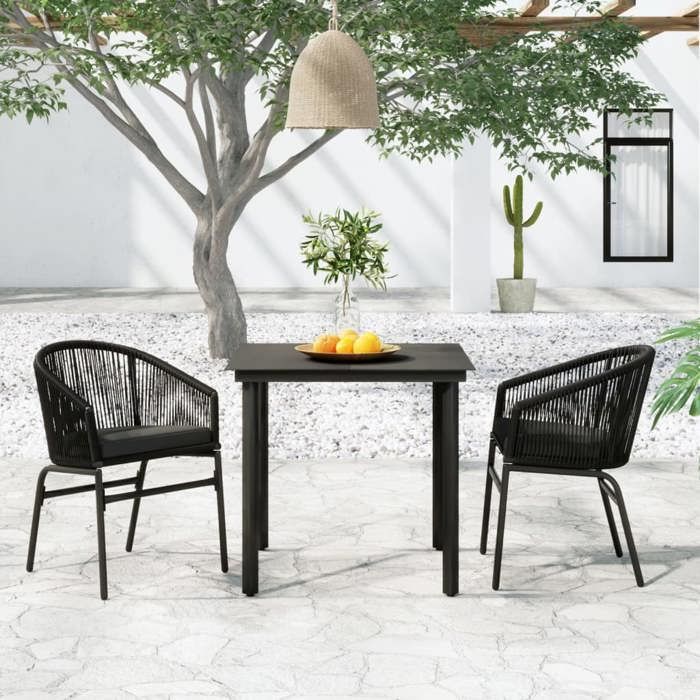 BURKE 3-delige tuinset - Zwart - Tafel 80x80x74 cm - Stoel 58x58x78 cm - PVC-rotan