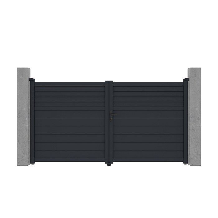 Puerta batiente eléctrica, lamas de aluminio, 305 x 166 cm, antracita - VIAZO