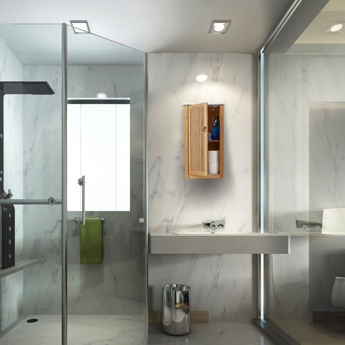 Relaxdays Rangement salle de bain, meuble à accrocher avec étagère, HxLxP : 60x34,5x21 cm, bambou & MDF, nature - blanc